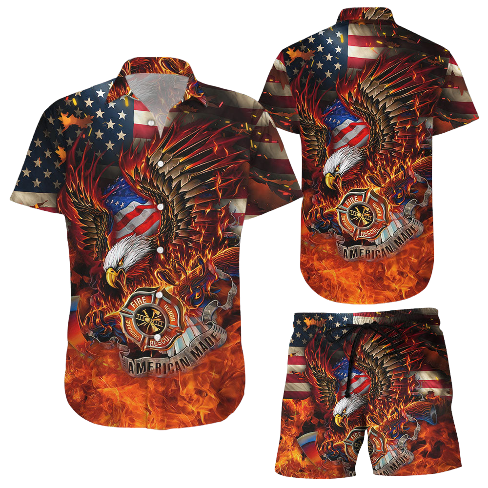 Eagle Hawaiian Shirt Firefighter Eagle American Flag Hawaii Shirt Hawaii Themed Gifts