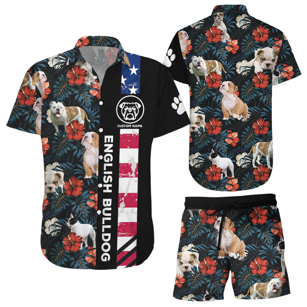 English Bulldog Hawaiian Shirt English Bulldog American Flag Tropical Hawaii Shirt Dog Themed Gift