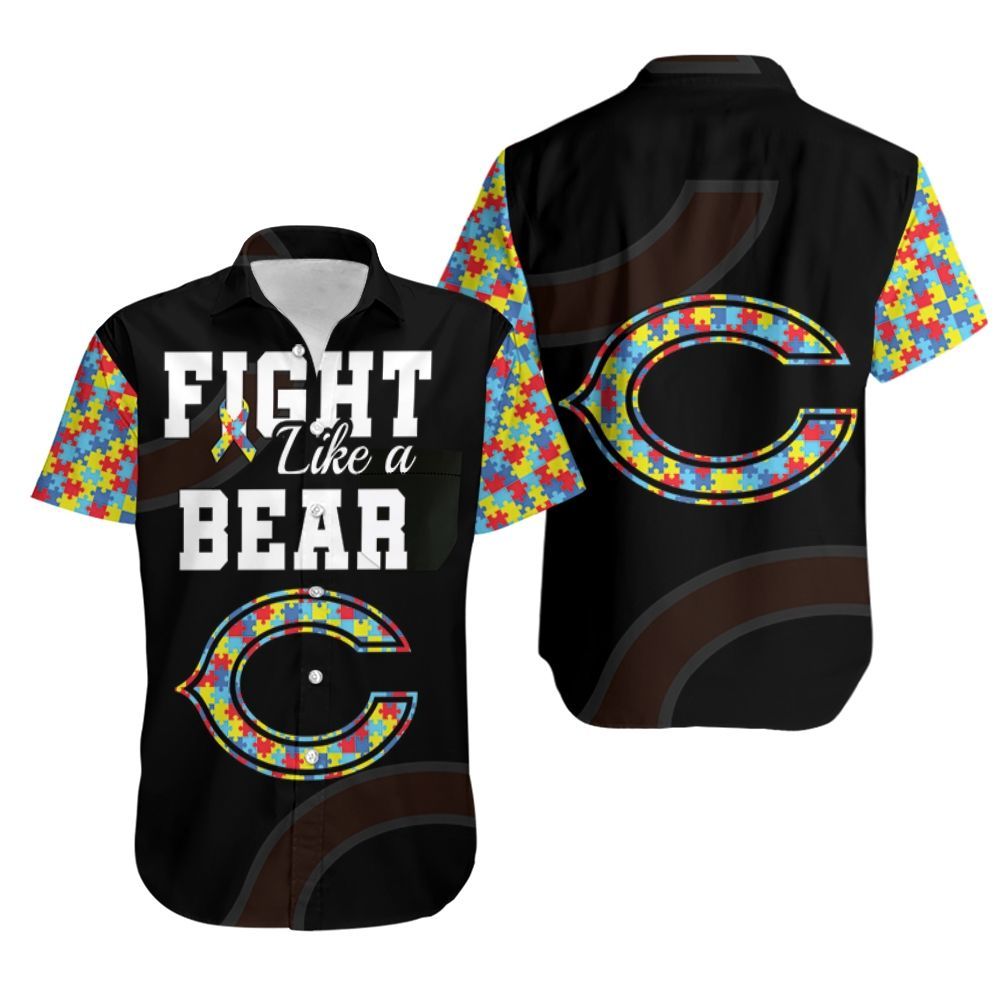 Fight Like A Chicago Bears Autism Support Hawaiian Shirt Aloha Shirt for Men Women