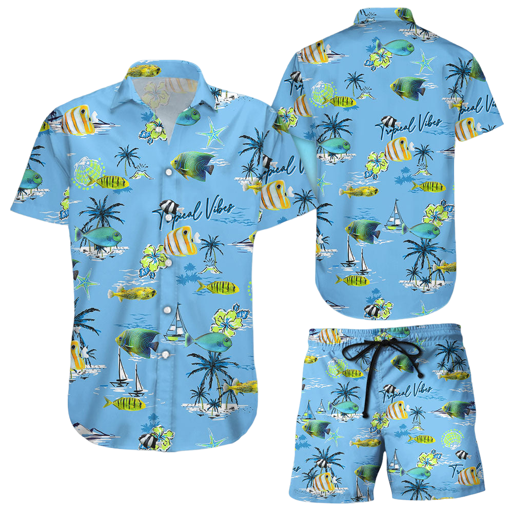 Fish Hawaiian Shirt Fish Ocean Tropical Vibes Button Down Shirts Beach Themed Present Ideas