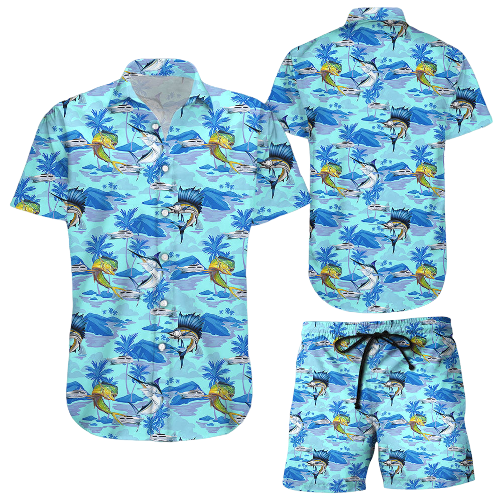 Fish Hawaiian Shirt Fish and Yacht Button Down Shirts Best Beach Vacation Gifts