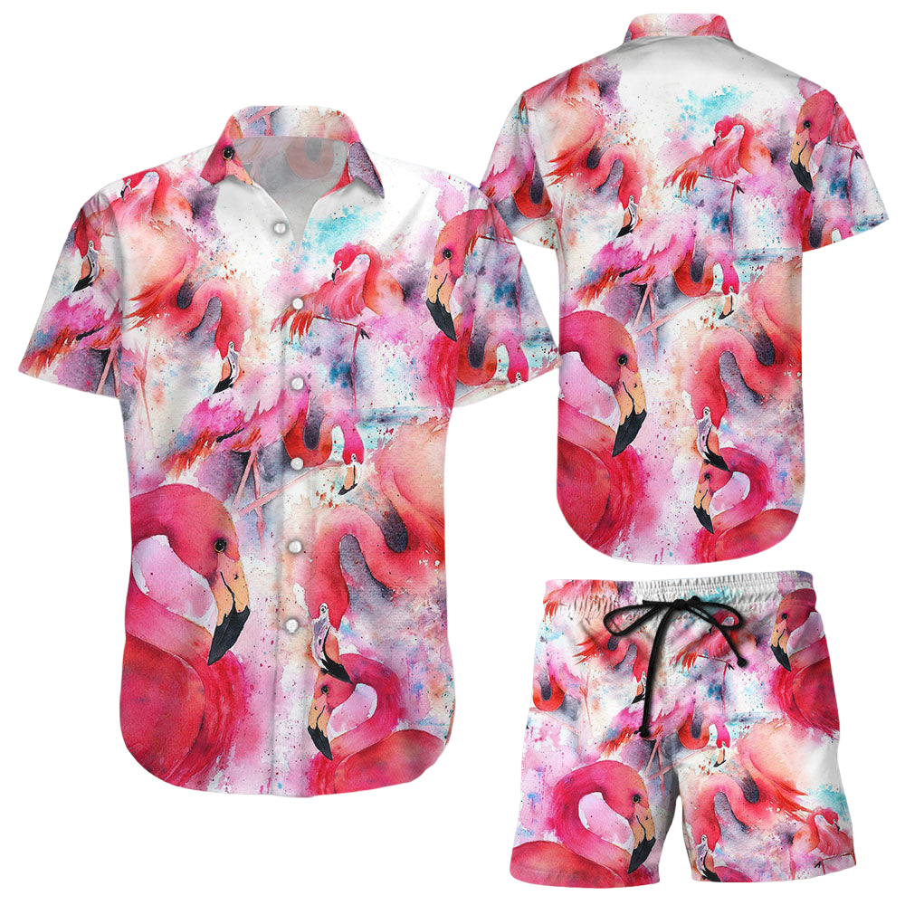 Flamingo Hawaiian Shirt Beautiful Tropical Birds Button Down Shirt Pink Gift For Summer