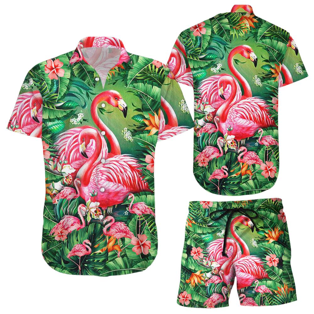 Flamingo Hawaiian Shirt Flamingo Tropical Leaves Hawaii Shirt Tropical Themed Gift Ideas