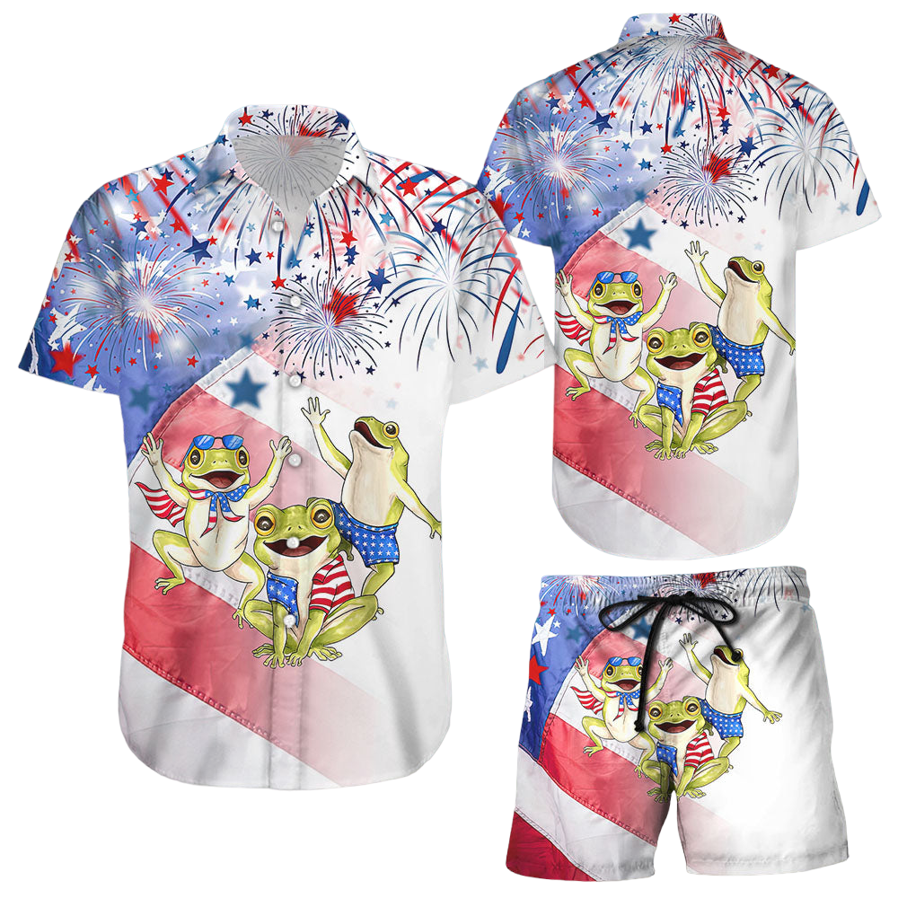 Frog Hawaiian Shirt Frogs With Firework 4th Of July Independence Day Hawaii Shirt Funny Frog Gifts