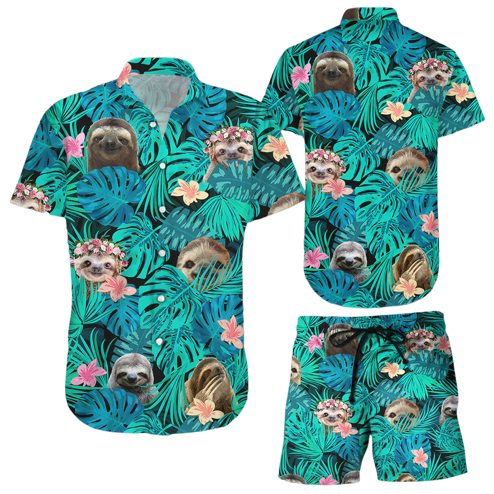 Funny Sloth Cute Pattern Beach Tropical Gift Hawaiian Hawaii Shirt