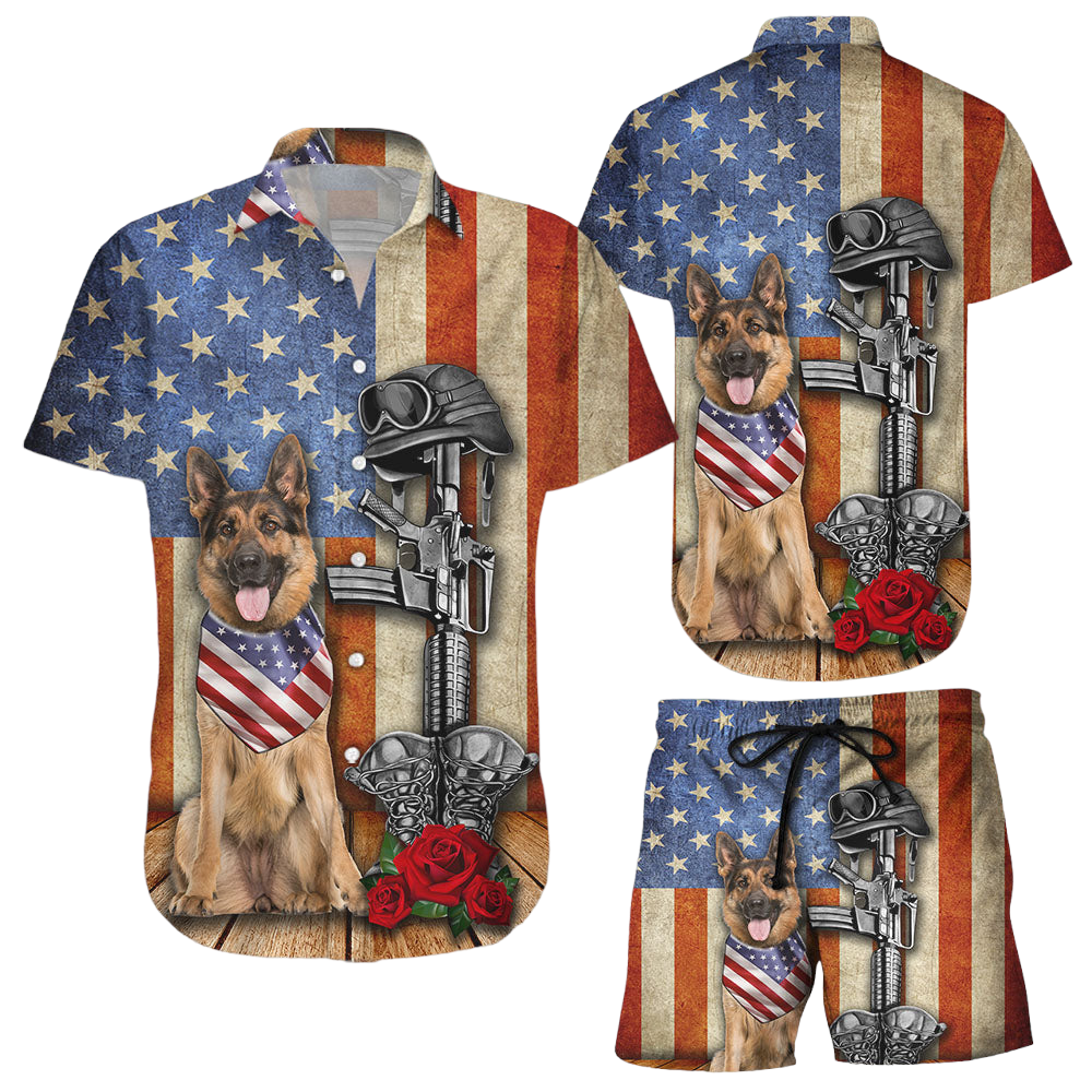 German Sherphed Hawaiian Shirt American Freedom Boots Veteran Independence Day Hawaii Shirt Hawaii Gift