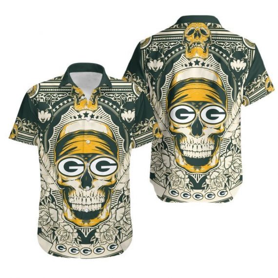 Gift For Husband Gift For Dad Green Bay Packers Skull Hawaiian Shirt Aloha Shirt for Men Women Mh102