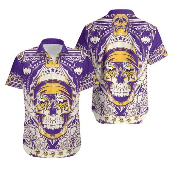 Gift For Husband Gift For Dad Minnesota Vikings Skull Hawaiian Shirt Aloha Shirt for Men Women