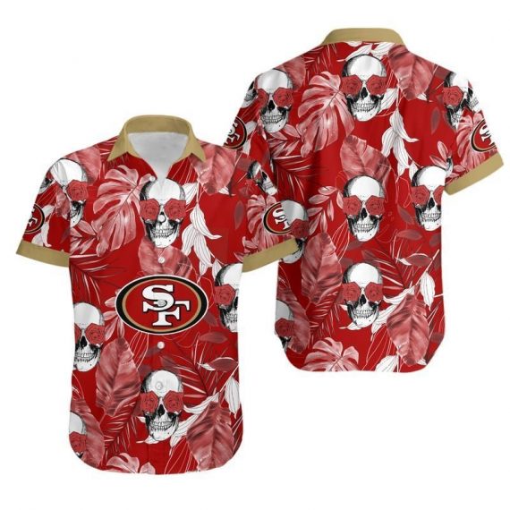 Gift For Husband Gift For Dad San Francisco 49Ers Coconut Leaves And Skulls Hawaiian Shirt Aloha Shirt for Men Women