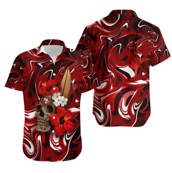 Gift For Husband Gift For Dad San Francisco 49Ers Skull And Hibiscus Flower Hawaiian Shirt Aloha Shirt for Men Women