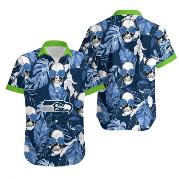 Gift For Husband Gift For Dad Seattle Seahawks Coconut Leaves And Skulls Hawaiian Shirt Aloha Shirt for Men Women
