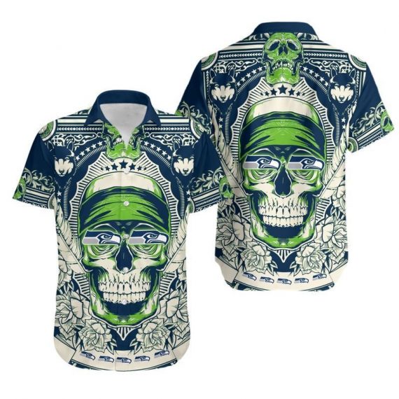 Gift For Husband Gift For Dad Seattle Seahawks Skull Hawaiian Shirt Aloha Shirt for Men Women