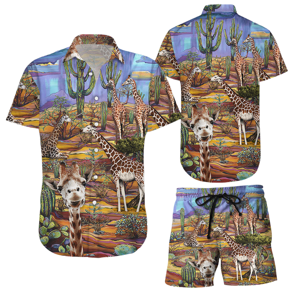 Giraffe Hawaiian Shirt Giraffe Cactus Wildliffe Hawaii Shirt Gifts For Your Giraffe Lovers