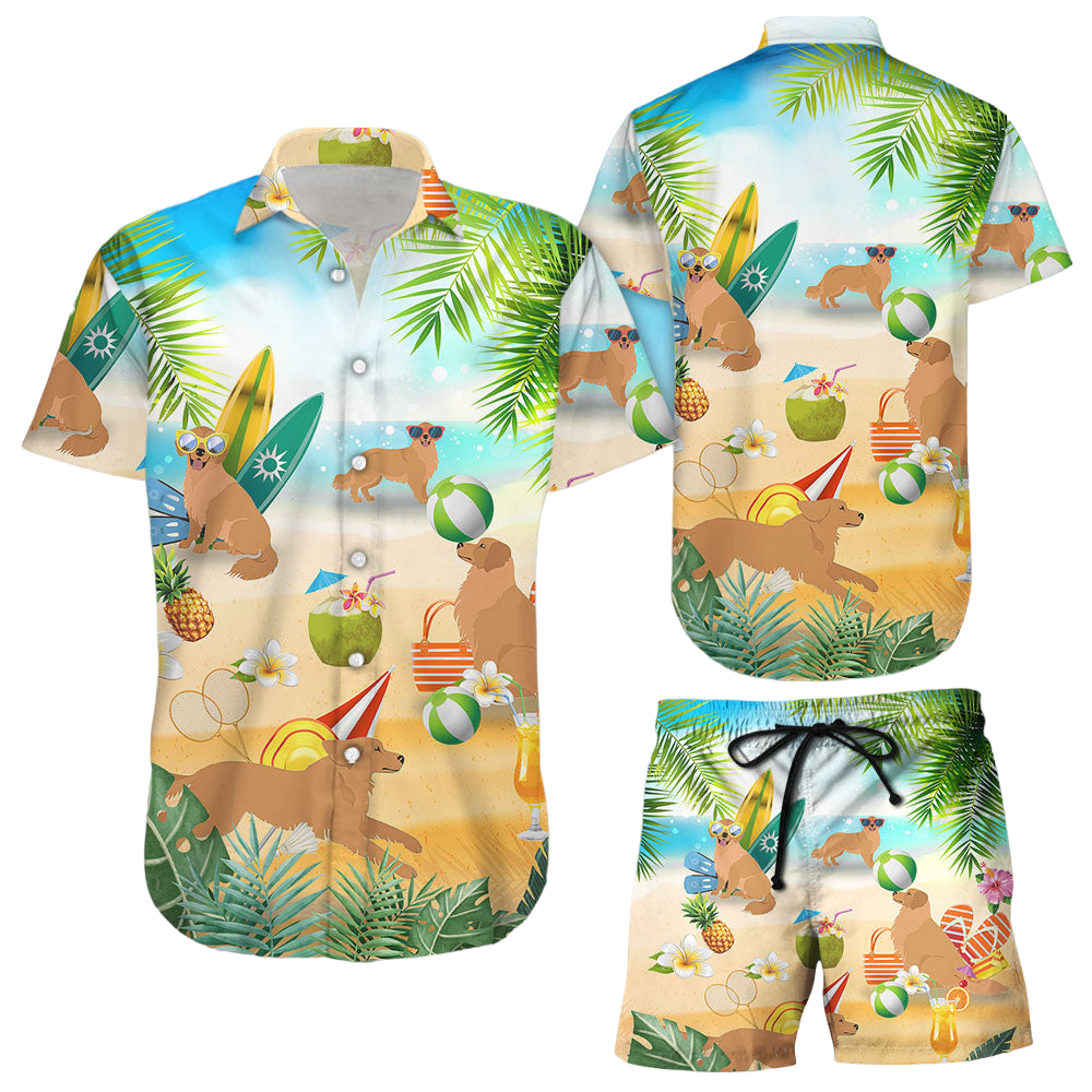 Golden Retriever Hawaiian Shirt Golden Retriever Playing On The Beach Hawaii Shirt Dog Gifts