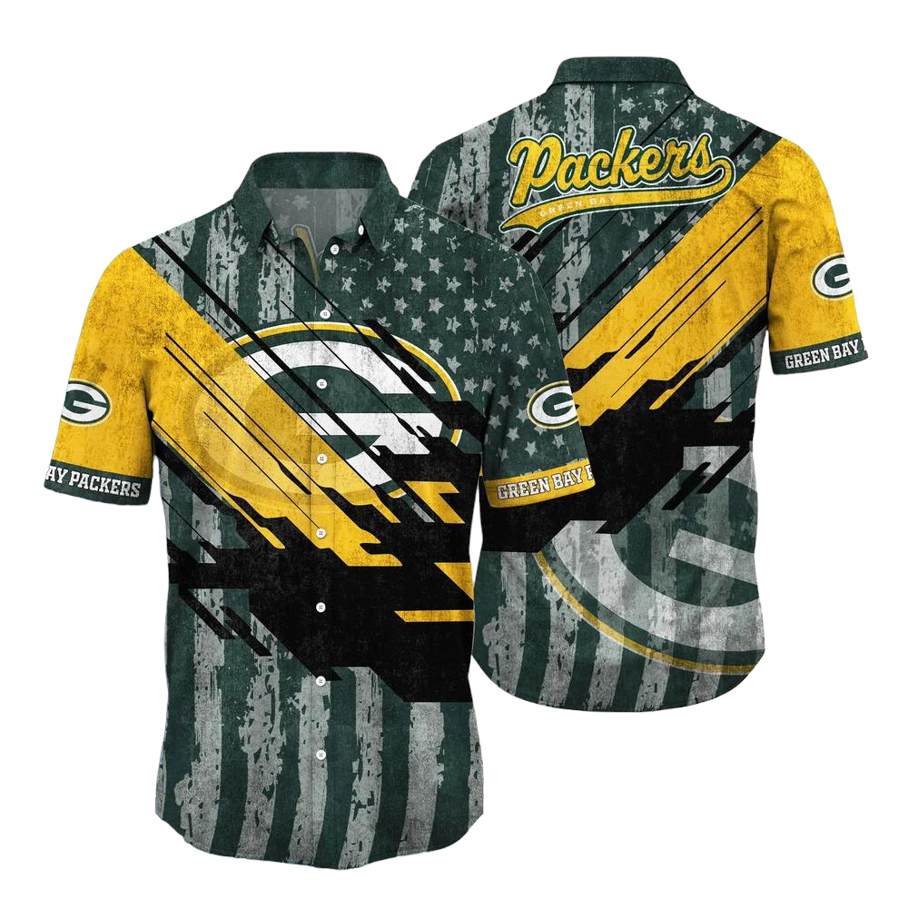 Green Bay Packers Nfl Football Hawaiian Shirt Short American Flag Print This Summer Gift For Fans