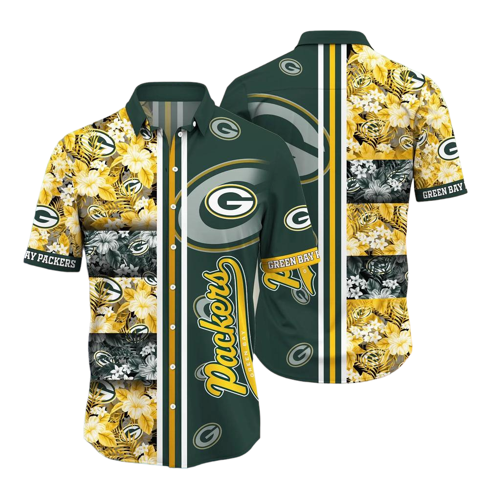 Green Bay Packers Nfl Graphic Tropical Pattern Hawaiian Shirt 3D Printed Beach Shirt Summer Gift For Fans