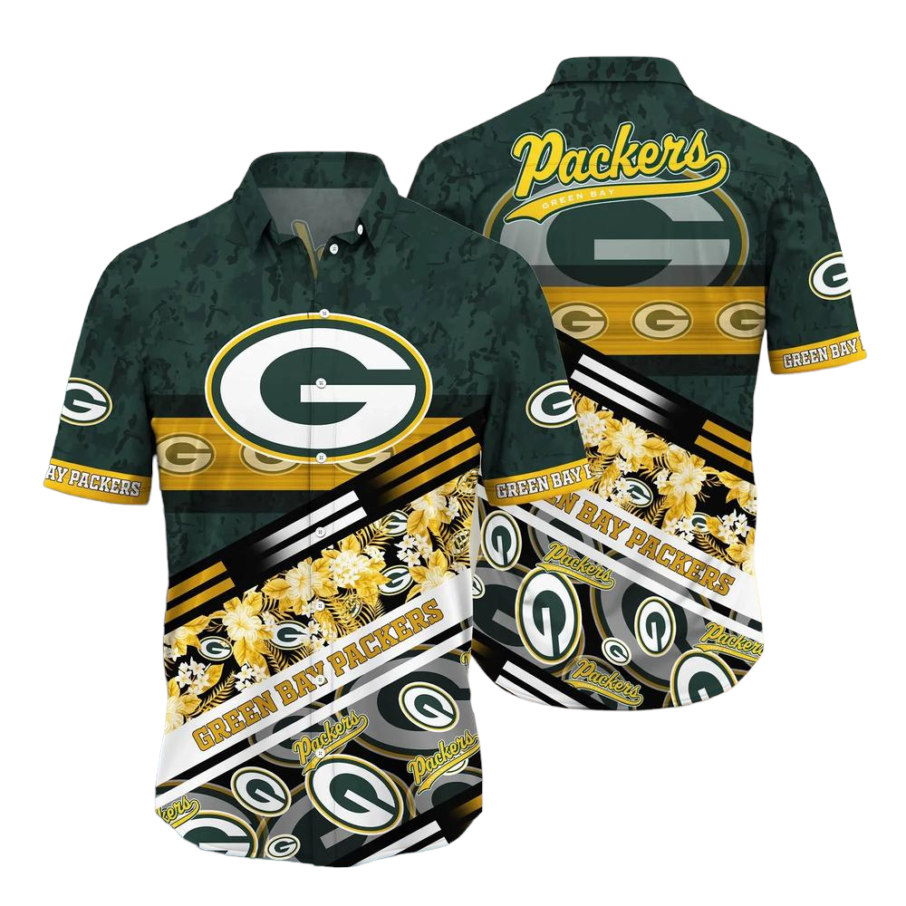 Green Bay Packers Nfl Hawaiian Shirt Graphic Tropical Pattern 3D Printed Beach Shirt Summer Gift For Fans