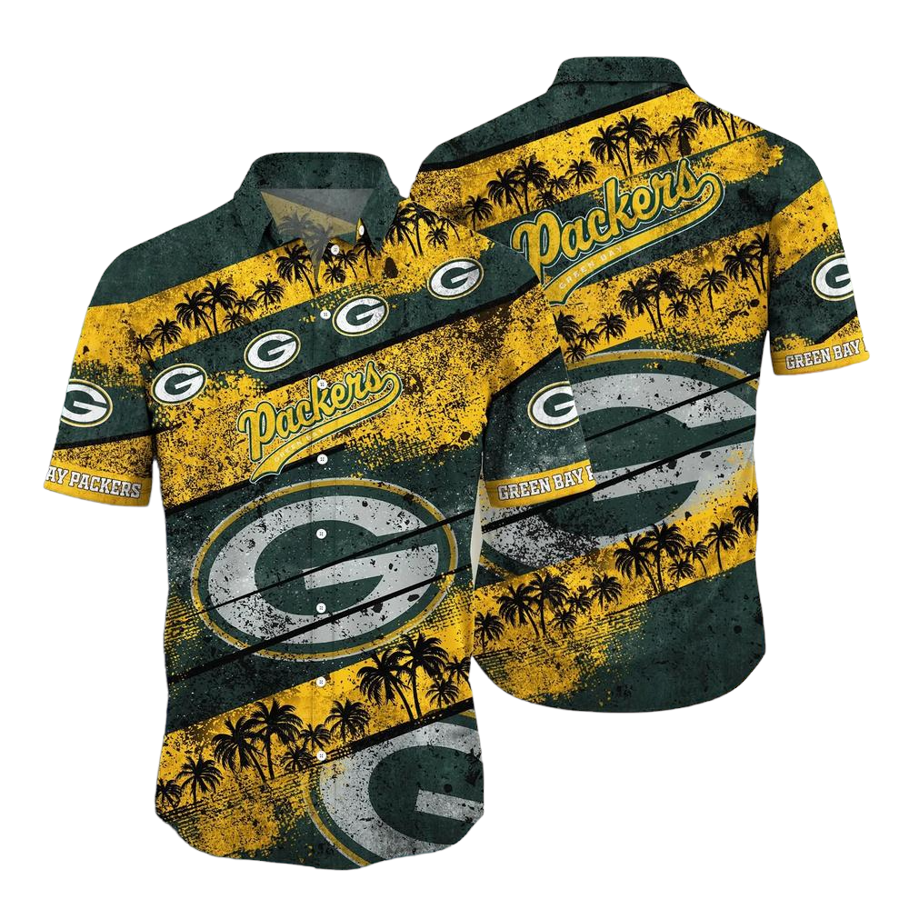 Green Bay Packers Nfl Hawaiian Shirt Graphic Tropical Pattern Short Sleeve Summer For Fans