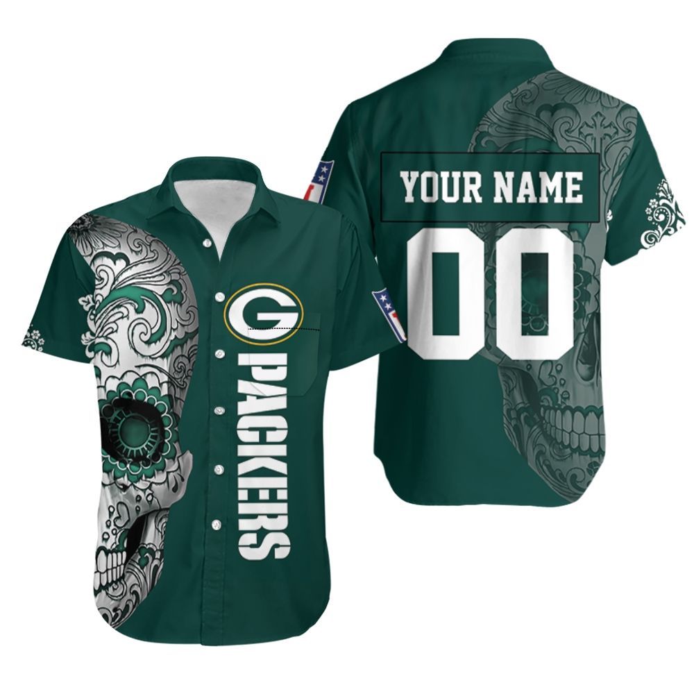 Green Bay Packers Nlf Fan Sugar Skull 3d Personalized 1 Hawaiian Shirt Aloha Shirt for Men Women