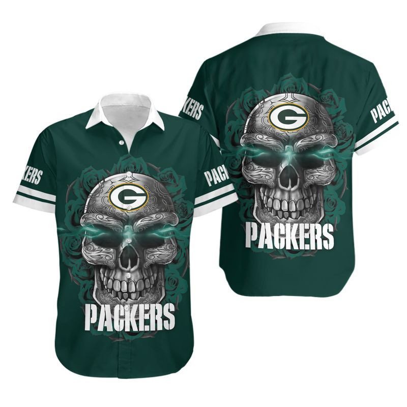 Green Bay Packers Sugar Skull NFL Gift For Fan Hawaiian Shirt Aloha Shirt for Men Women