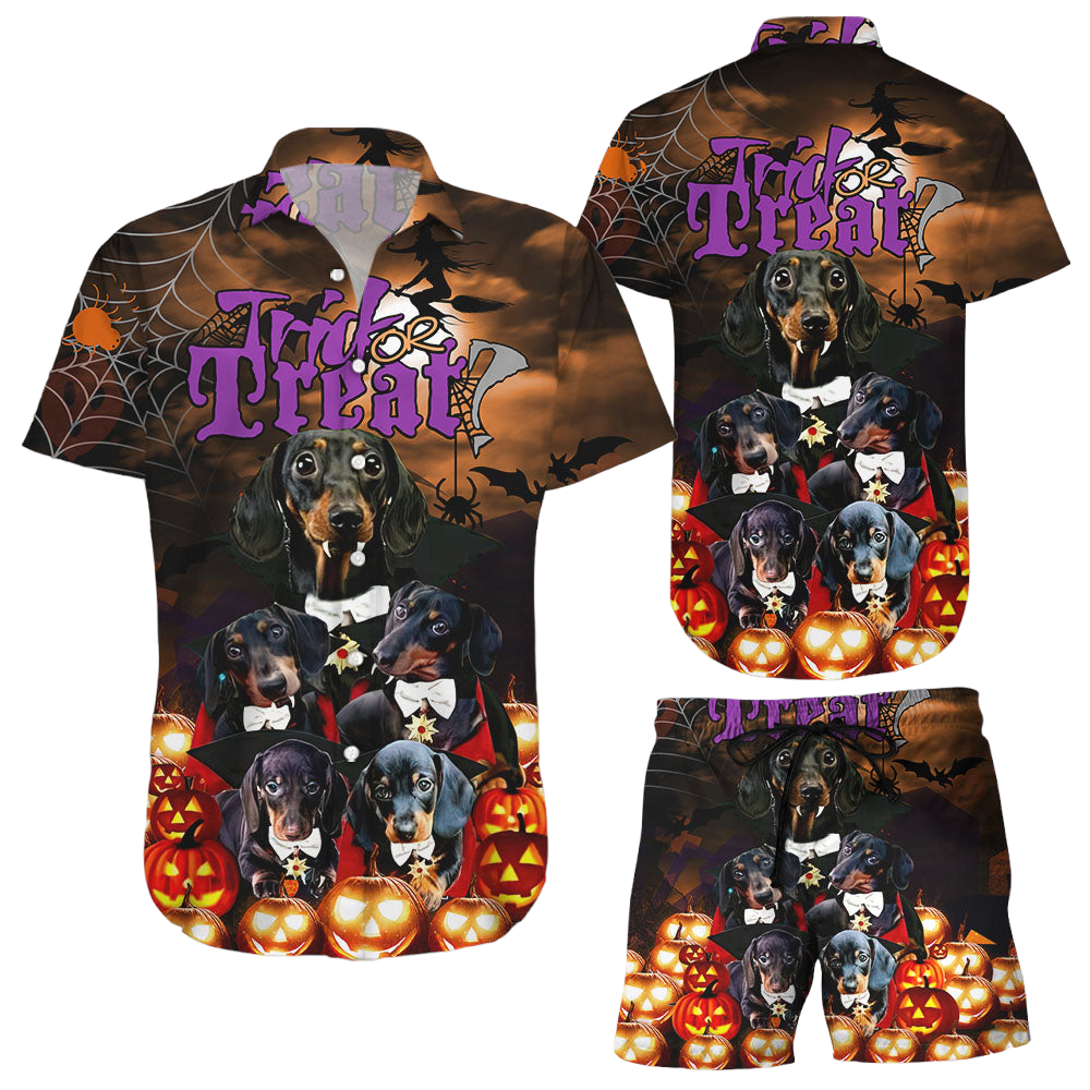 Halloween Dachshund Shirt Trick Or Treat Hawaiian Shirt Dachshund Items Gifts