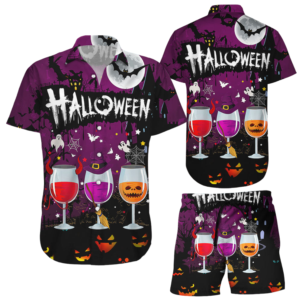Halloween Wine Shirt Scary Wine Halloween Hawaiian Shirt Spooky Gifts For Her