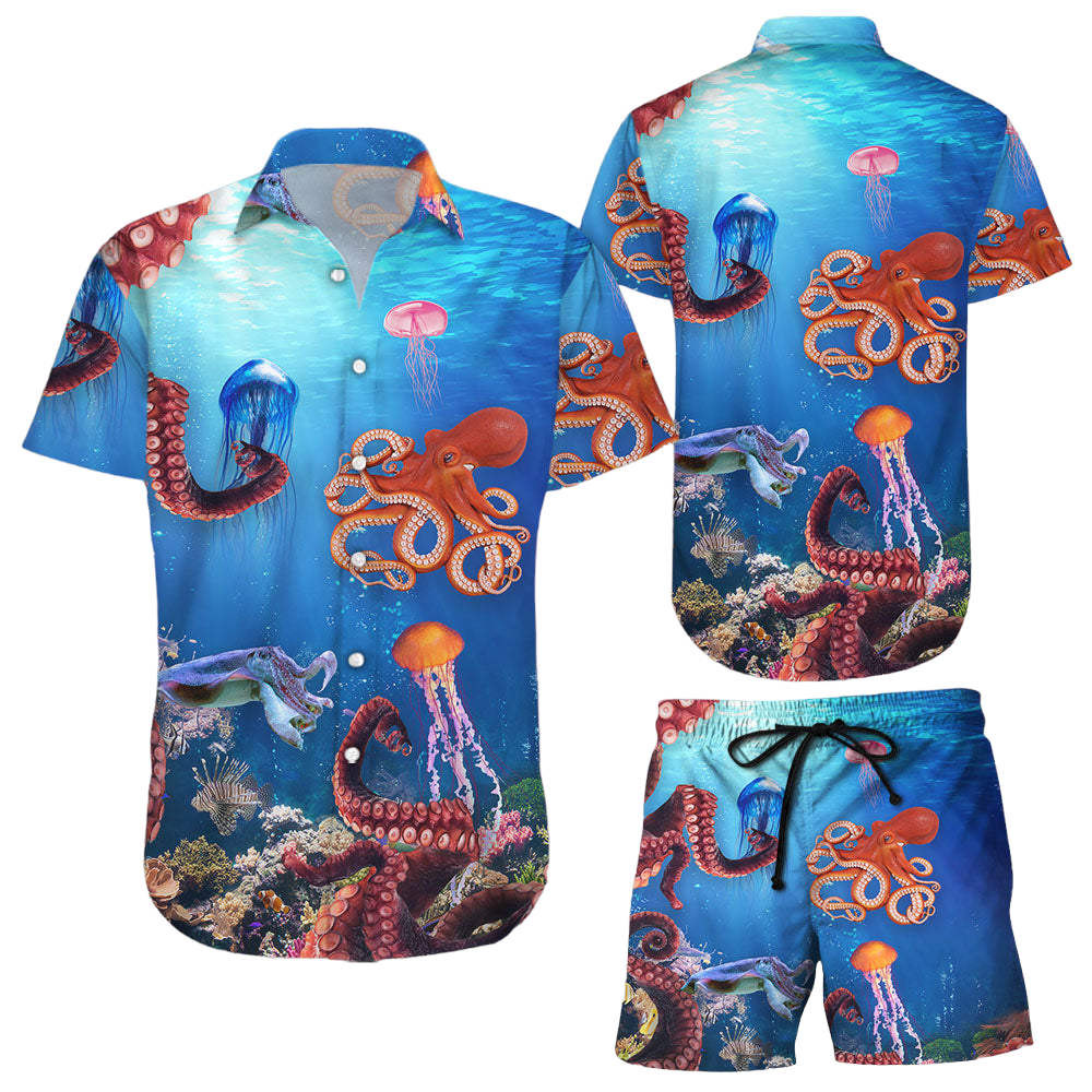 Hawaiian Ocean Shirts Jellyfish And Octopus Hawaii Shirt Ocean Themed Presents