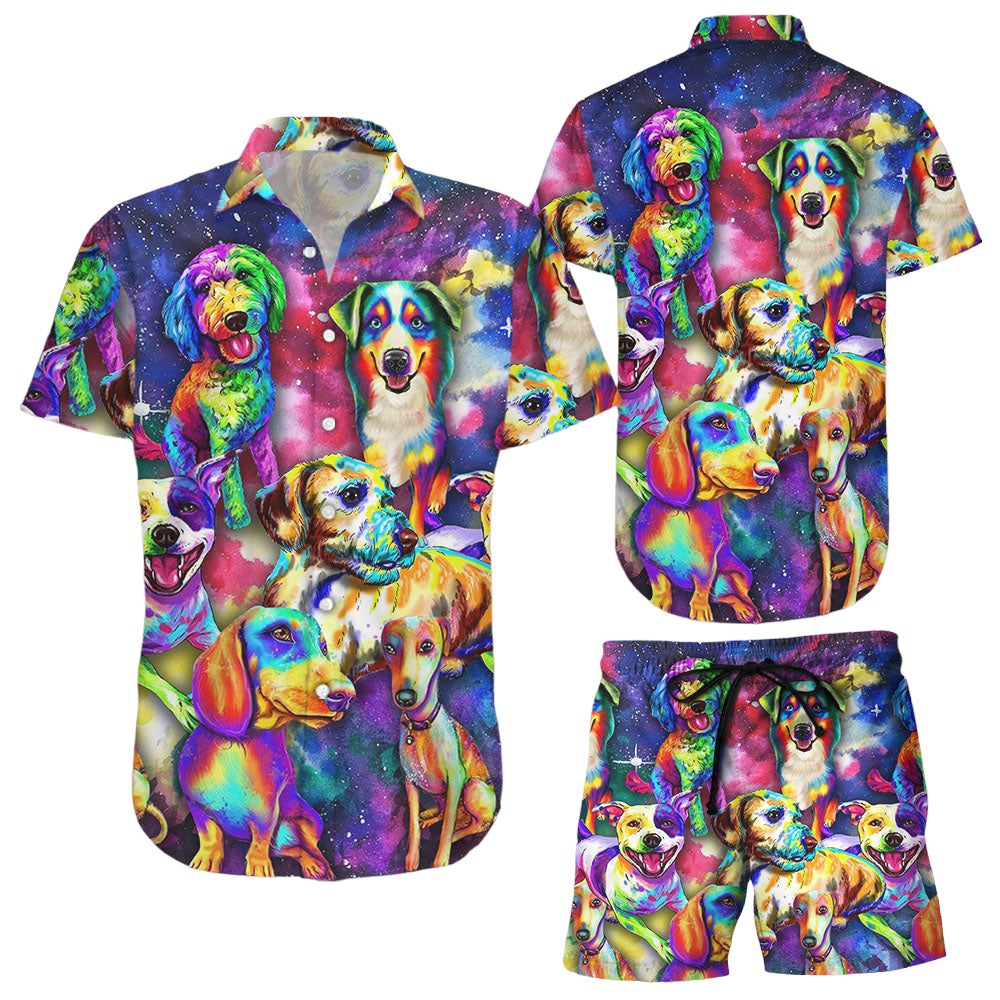 Hawaiian Shirt Dog Print Colorful Dogs Button Down Shirt Dog Owner Gifts For Women