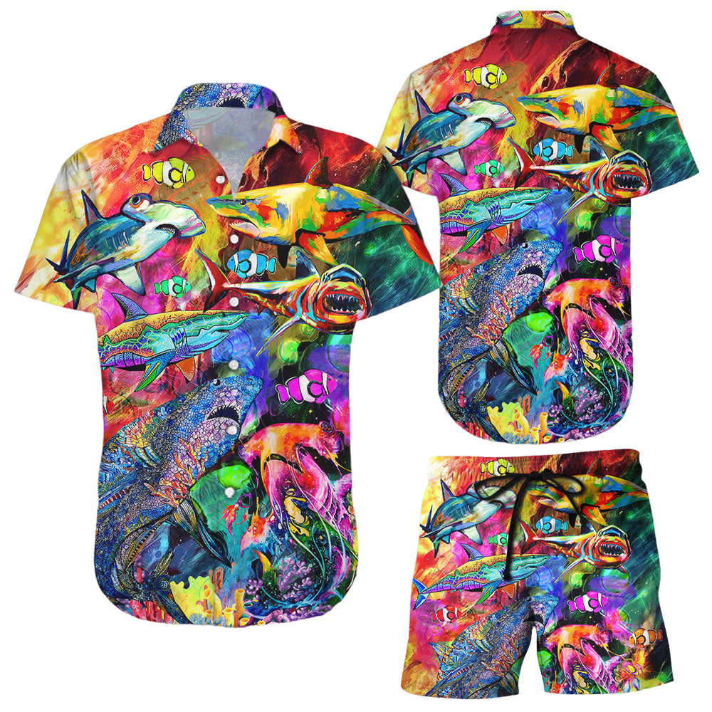 Hawaiian Shirt With Sharks LGBT Sharks Rainbow Tie Dye Hawaii Shirt Shark Gift Ideas