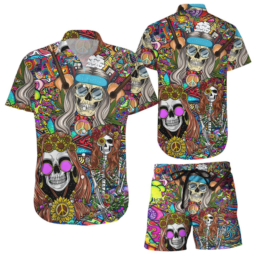 Hawaiian Shirt With Skull Flowers Hippie Sunflower Skull Hippie Soul Aloha Shirts Skull Gifts For Women