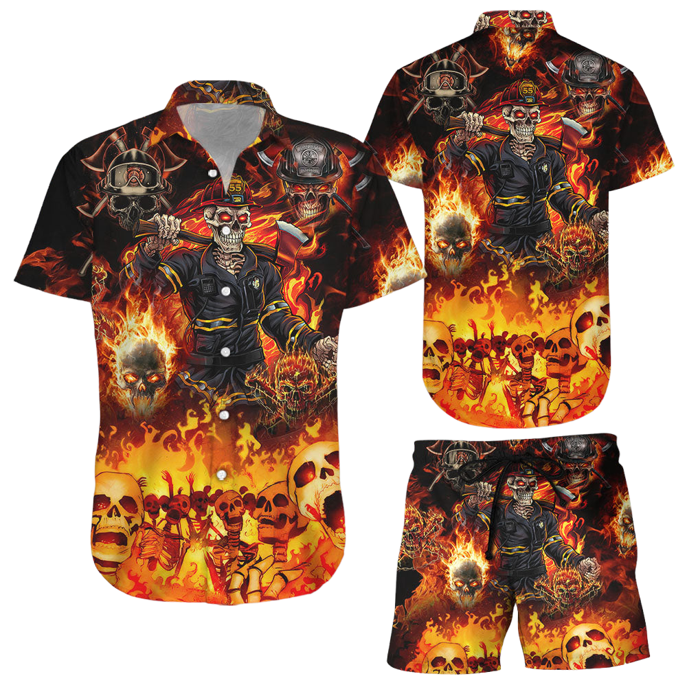 Hawaiian Skull Shirt Firefighter Skull Button Down Shirt Gifts With Skulls On Them