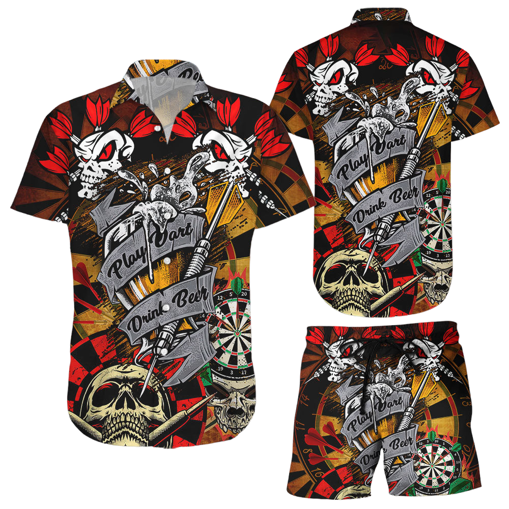 Hawaiian Skull Shirt Play Dart Drink Beer Hawaii Shirt Skull Anniversary Gifts