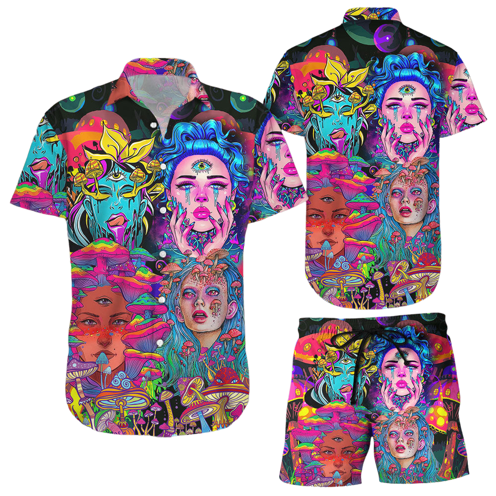 Hippie Hawaiian Shirt Beauty Girl Psychic Hippies Mushroom Hawaii Shirt Hawaii Gift Ideas