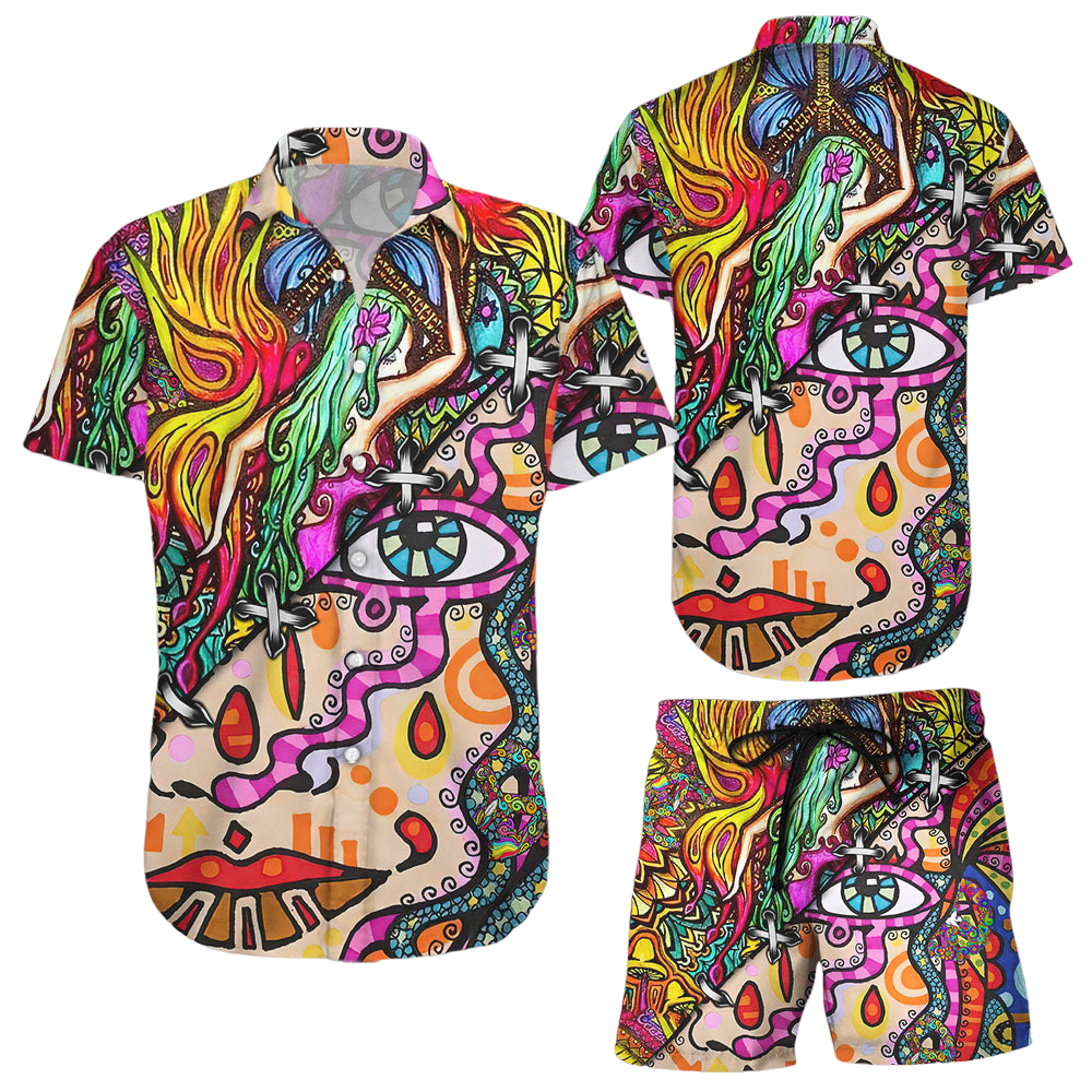 Hippie Hawaiian Shirt Beauty Girl Sleep Hippies Peace Button Down Shirts Beach Vacation Themed Gifts