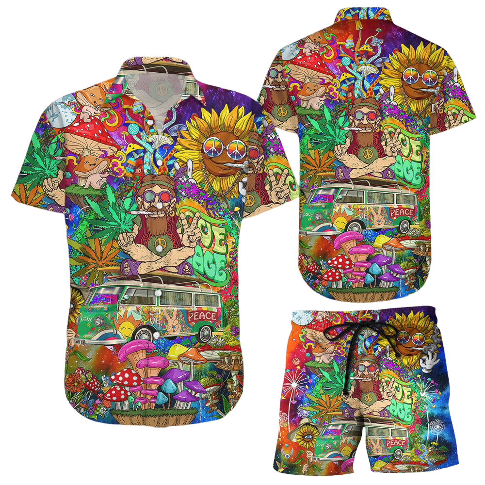 Hippie Hawaiian Shirt Weed Hippie Peace Mushroom Aloha Funny Hawaii Shirt Beach Themed Gift