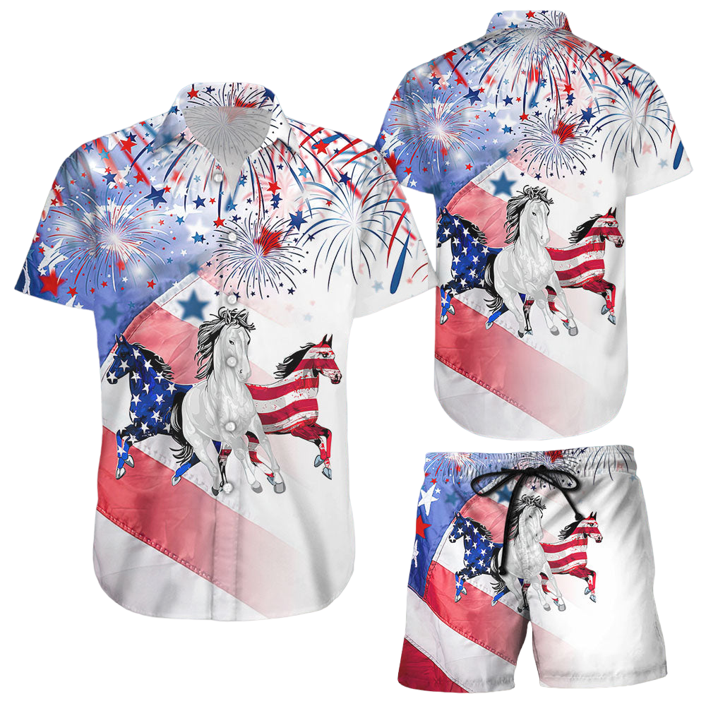 Horse Hawaiian Shirt Horse With Firework 4th Of July Hawaii Shirt Patriotic Gifts For Christmas