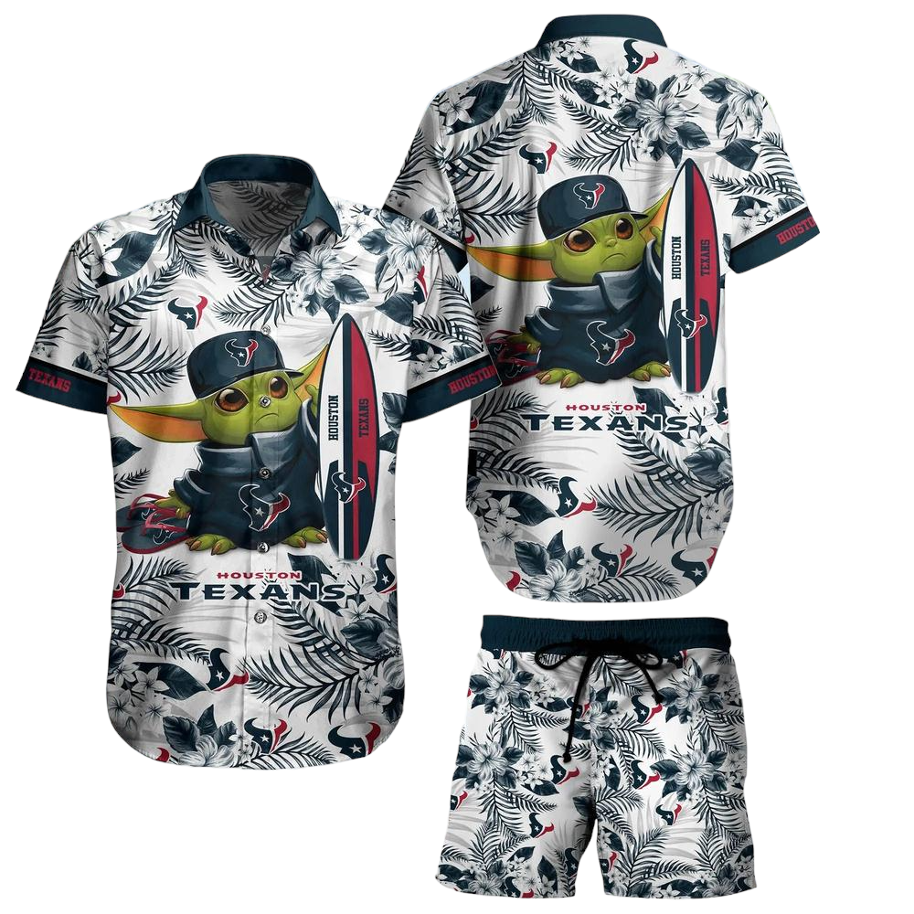 Houston Texans NFL Baby Yoda Hawaiian Shirt And Short Style Tropical Pattern Summer Best Gift For Fan