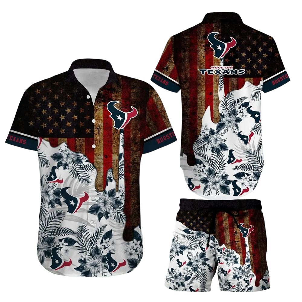 Houston Texans NFL Hawaiian Shirt And Short Summer Vintage US Flag Best Gift For Men Women