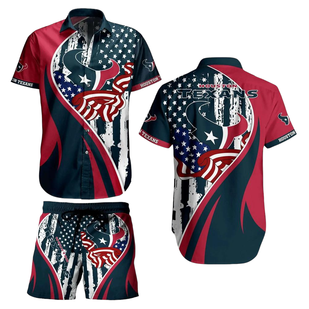 Houston Texans NFL Hawaiian Shirt Vintage US Flag Graphic Summer Gift For Men Women Fan NFL