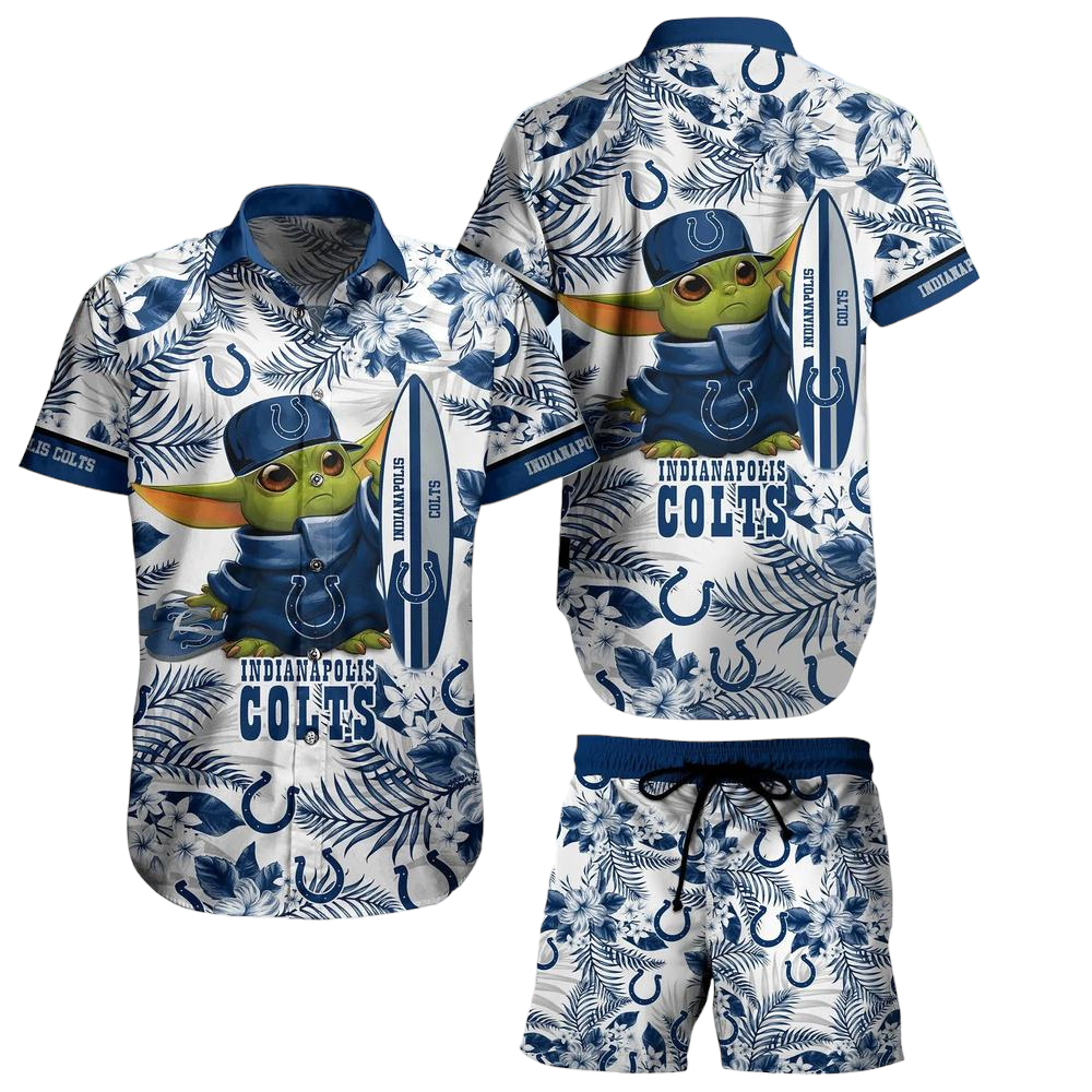 Indianapolis Colts NFL Baby Yoda Hawaiian Shirt And Short Style Tropical Pattern Summer Best Gift For Fan