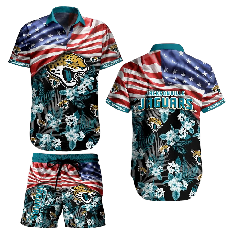 Jacksonville Jaguars Nfl Hawaiian Shirt And Short Summer Tropical Pattern Us Flag Best Gift For Sports Enthusiast