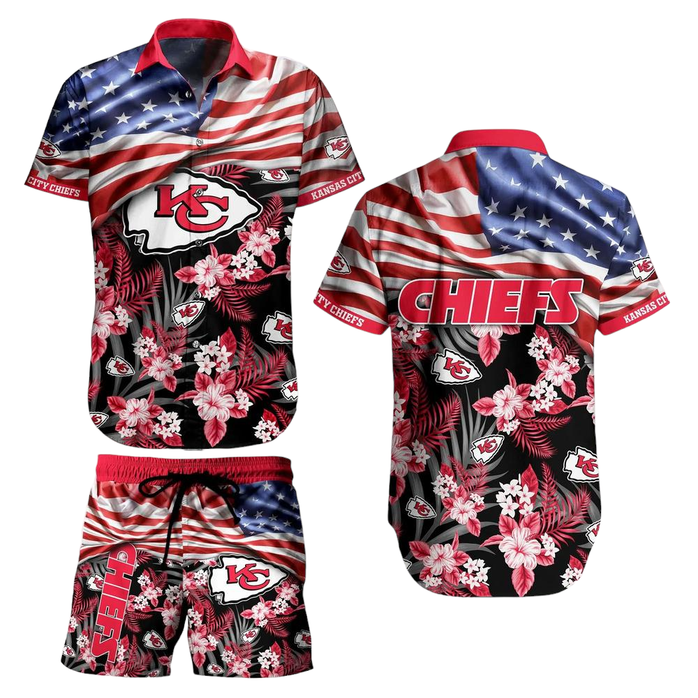 Kansas City Chiefs Nfl Hawaiian Shirt And Short Summer Tropical Pattern Us Flag Best Gift For Sports Enthusiast