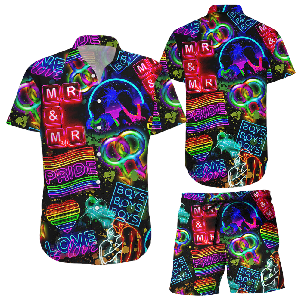 LGBT Hawaiian Shirt LGBT Gay Pride Neon Light Button Down Shirts Happy Pride Month Gifts