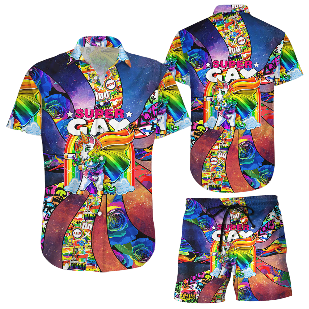 LGBT Hawaiian Shirt LGBT Super Gay Unicorn Hawaii Shirt Beach Themed Present Ideas