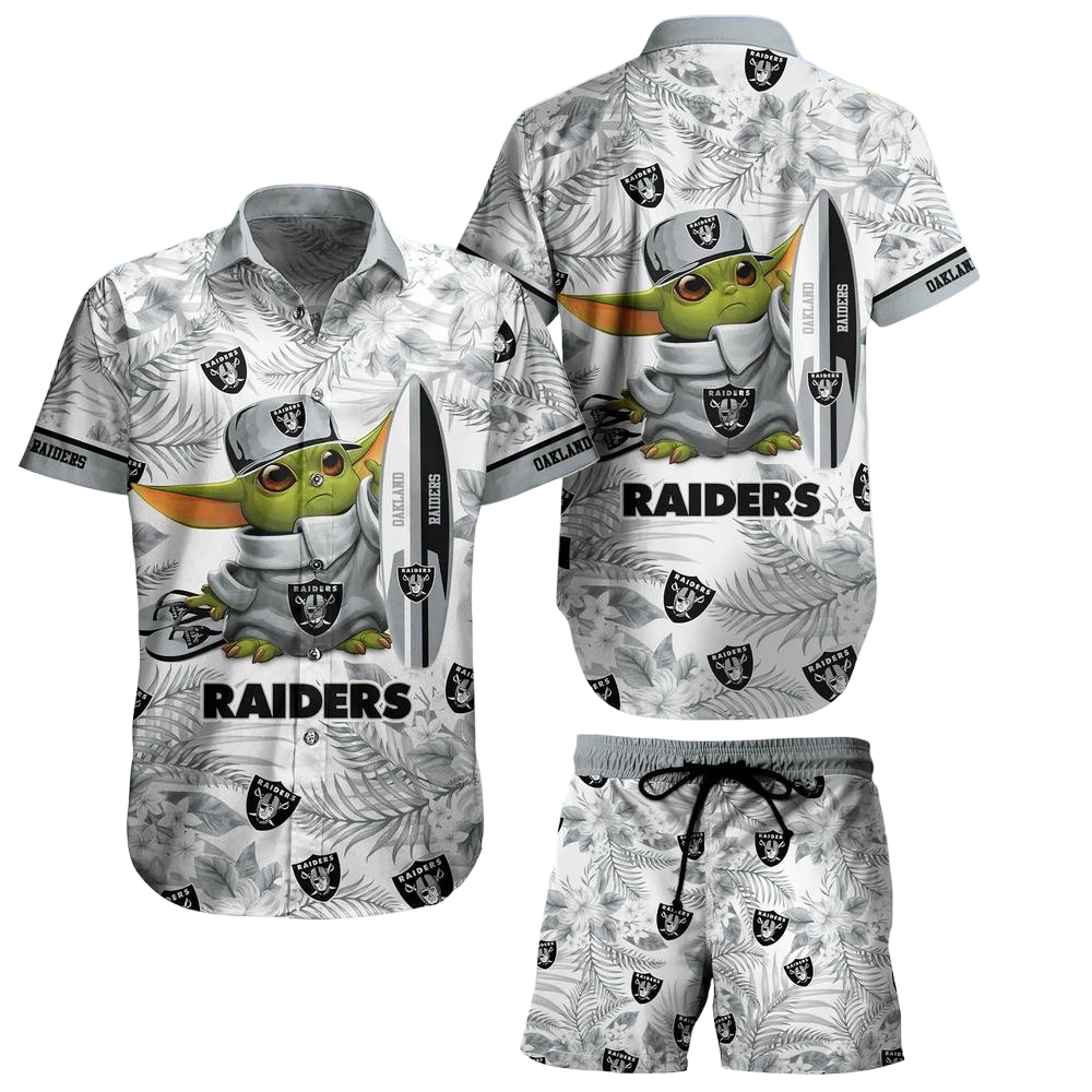 Las Vegas Raiders NFL Baby Yoda Hawaiian Shirt And Short Style Tropical Pattern Summer Best Gift For Fan