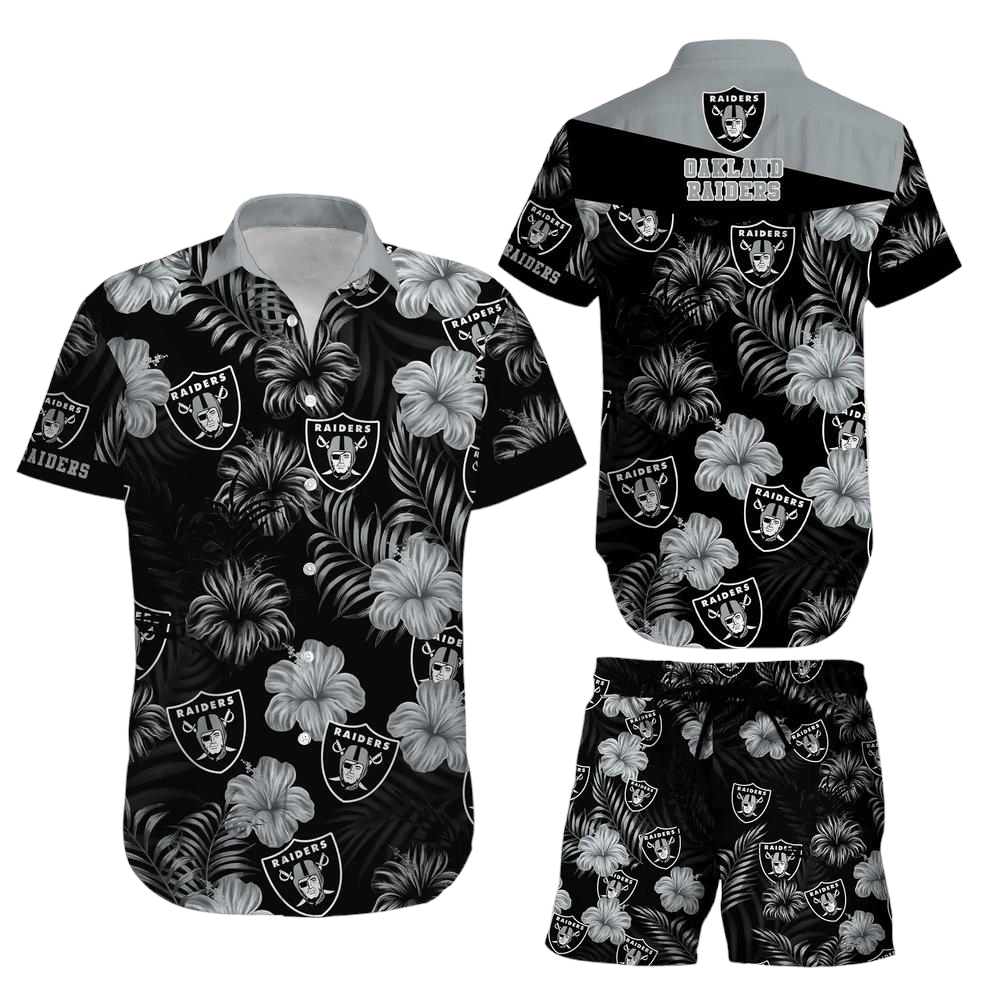 Las Vegas Raiders NFL Football Hawaiian Shirt Short Summer With Flower Graphic Retro Sunset Hawaii
