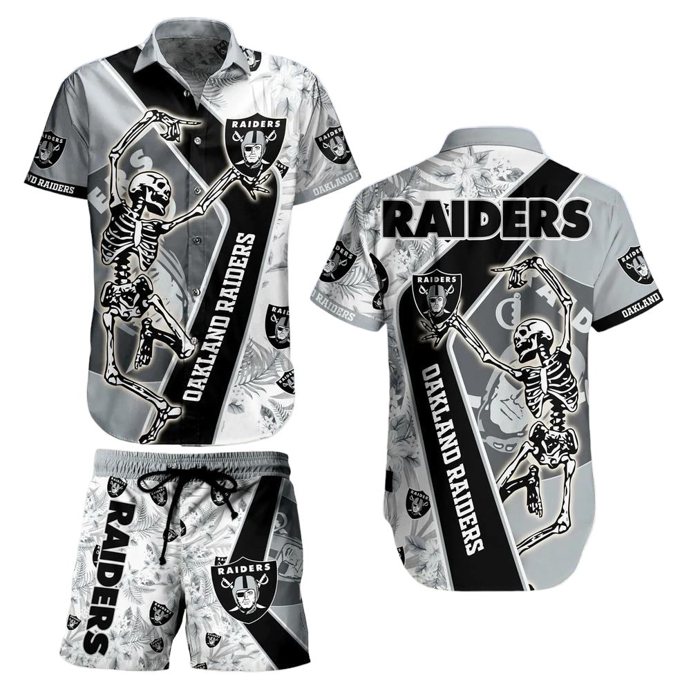 Las Vegas Raiders NFL Hawaiian Shirt And Short Sekeleton Design Hot Short Styles For Men Women
