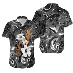 Las Vegas Raiders Skull and Hibiscus Flower NFL Gift For Fan Hawaiian Shirt Aloha Shirt for Men Women