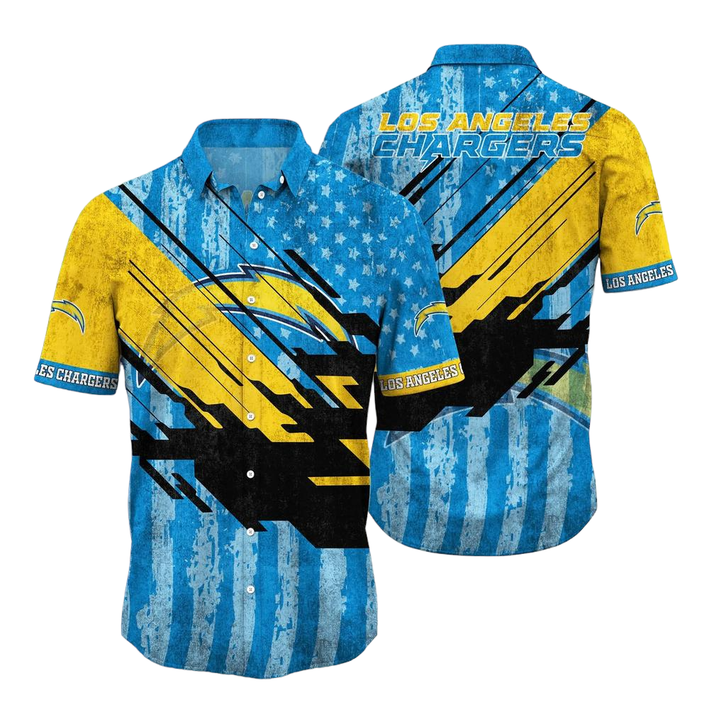 Los Angeles Chargers NFL Football Hawaiian Shirt Short American Flag Print This Summer Gift For Fans