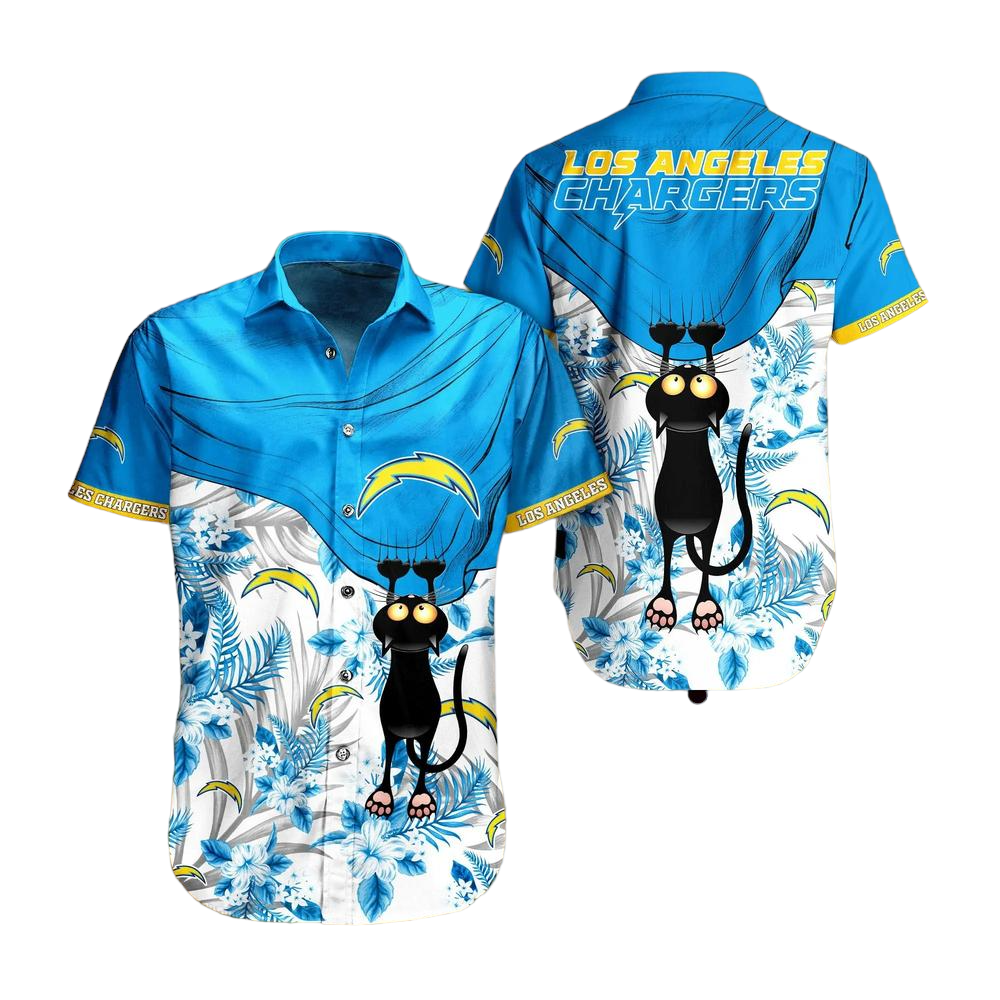 Los Angeles Chargers NFL Hawaiian Shirt Black Cat Graphic 3D Printed Hawaii Shirt Short Fan Ever